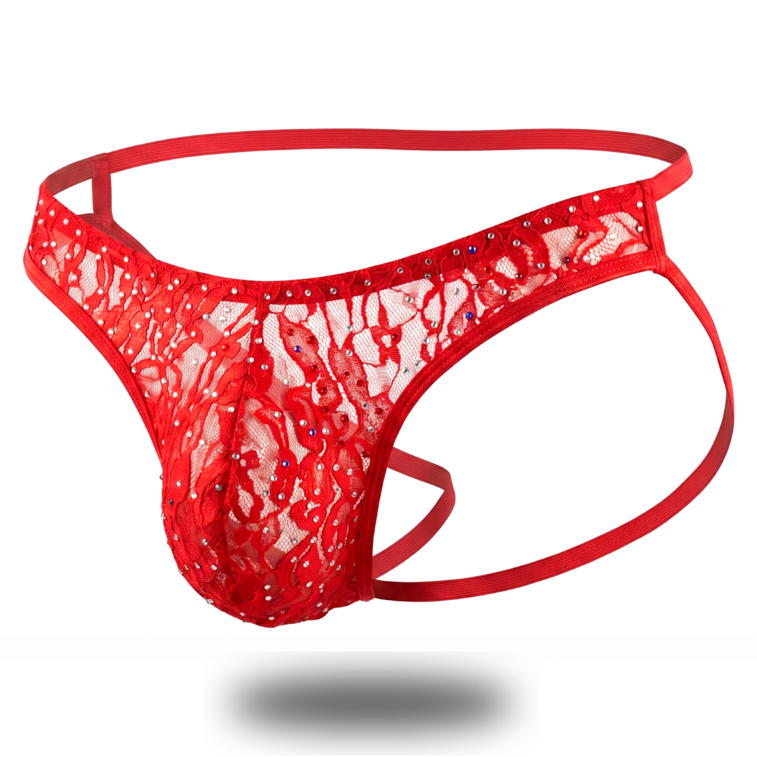 Suspensorio Lenceria Encaje Rojo Swarovski